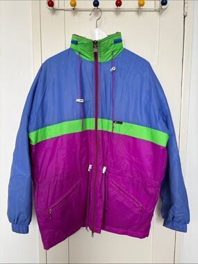 K-Way Colorblock Windbreaker Jacket in Blue, Magenta & Green